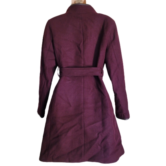 Nine West Faux-Leather Binding Wool-Blend Coat in Wine Color Size Women's Small - Picture 4 of 14